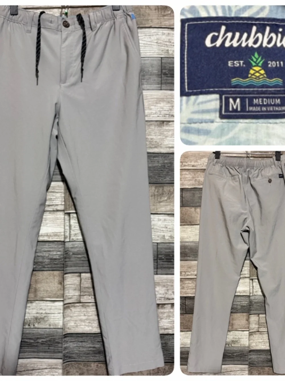 Chubbies Everywear Pants Men’s M Gray Stretch Drawstring Chino (Inseam 29)